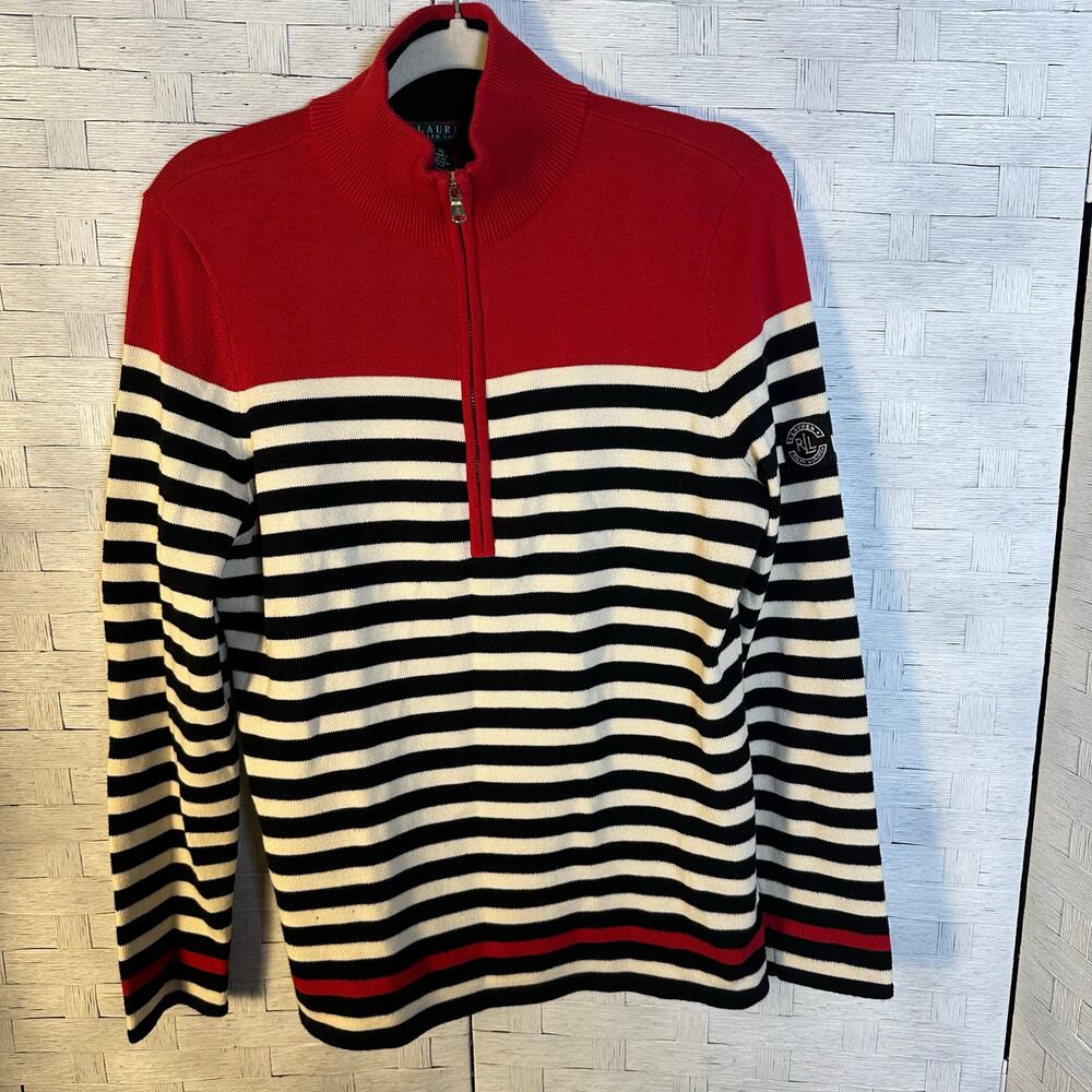 Red and Black Striped Women's Sweater Cardigan